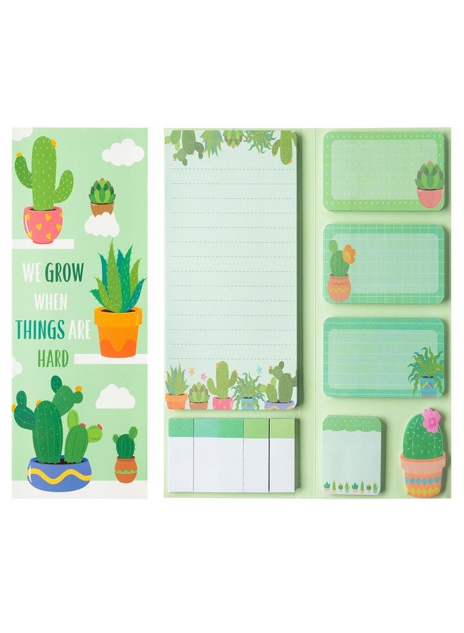 Xqumoi We Grow When Things are Hard Sticky Notes Set, 550 Sheets, Cute Cactus Shaped Self-Stick Notes Pads Plant Divider Tabs Bundle Writing Memo Pads Back to School Office Supplies Small Gift - Image 1
